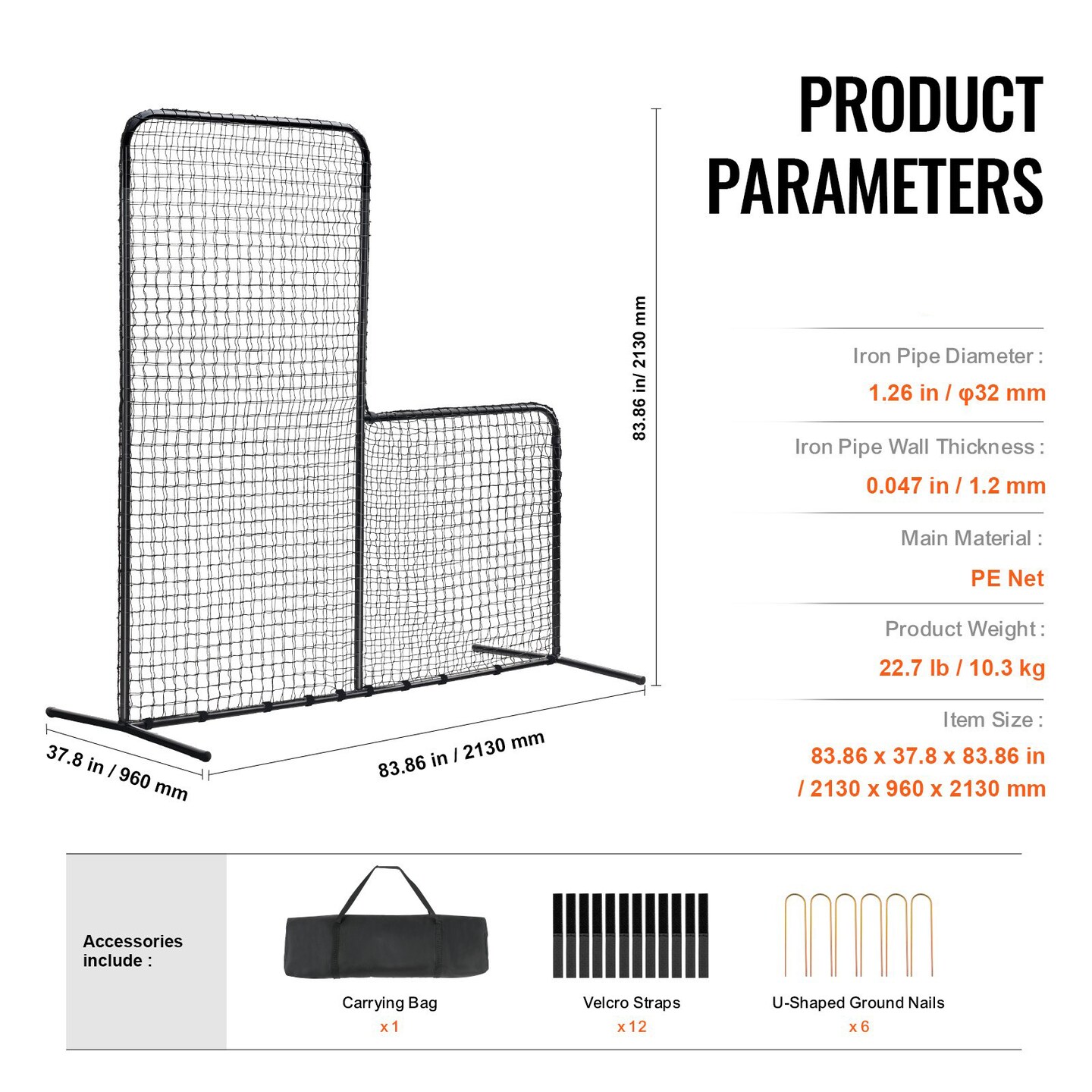 7x7 Ft Baseball Softball Pitching Screen with Heavy-Duty Steel Frame and Portable Bag