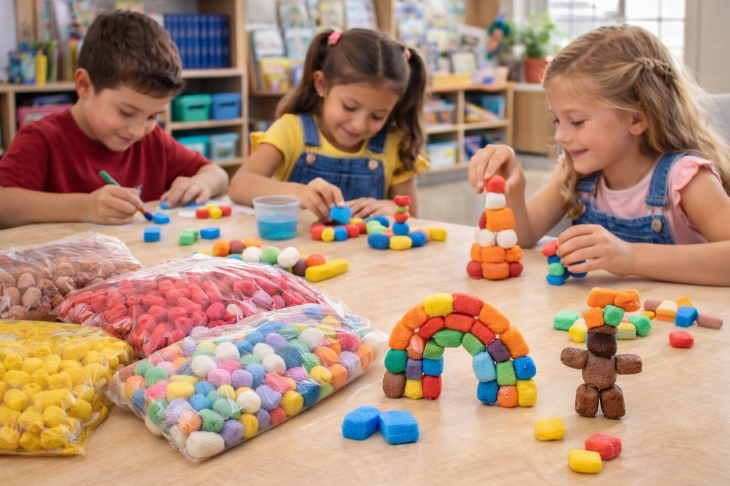 Magic Nuudles 350+ Pack Craft Foam Building Pieces – Brown, Orange, Red, Yellow & Multicolor – No Glue STEM Art Supply