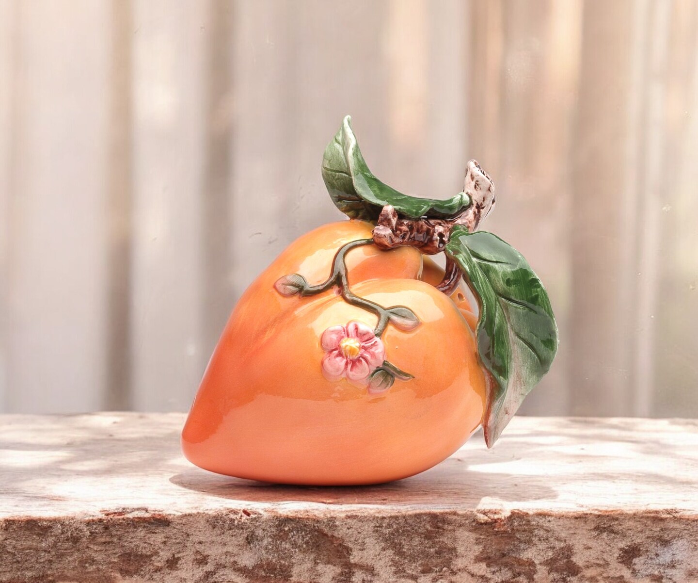 Ceramic Peach Figurine, Home Decor, Kitchen Decor, Gift for Her, Gift for Mom
