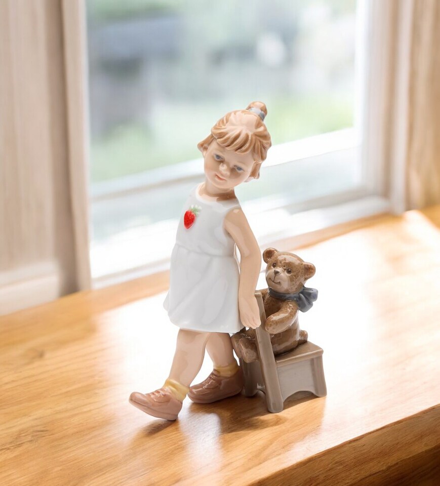 Ceramic Girl with Teddy Bear Figurine, Home Decor, Gift for Her, Gift for Mom