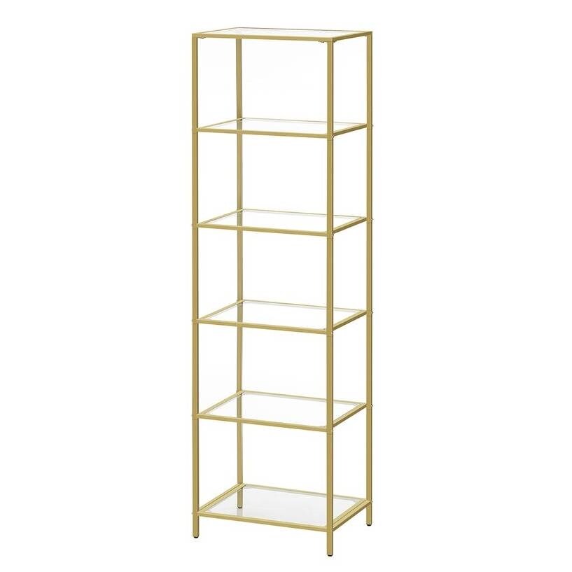 Narrow Glass Shelf Bookcase with Steel Frame for Bedroom Living Room Office Bathroom Storage