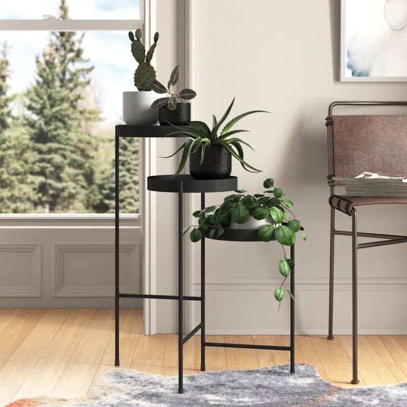 Modern 3 Tier Metal Plant Stand with Rotating Trays Indoor Flower Pot Holder Fully Assembled