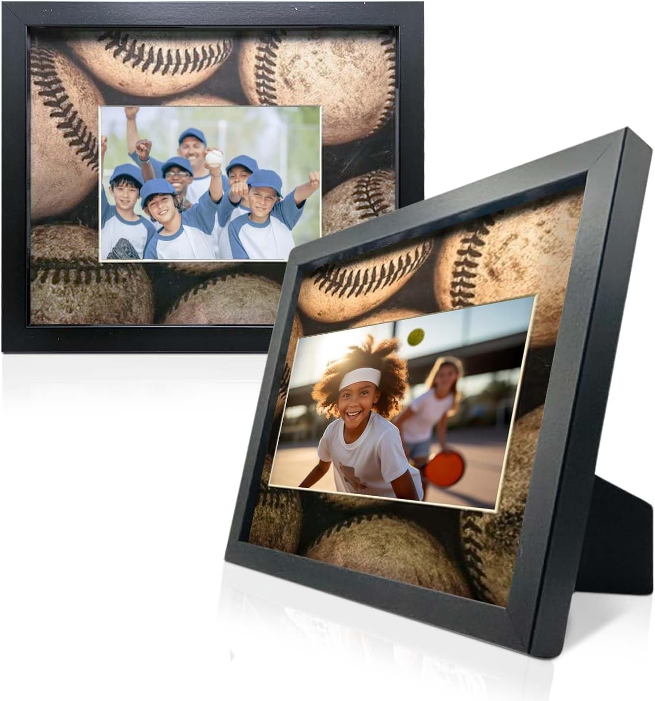 Softball Picture Frame &#x2013; 5x7 Photo Display with Softball-Themed Mat | 12x14.5 Frame for Wall or Tabletop