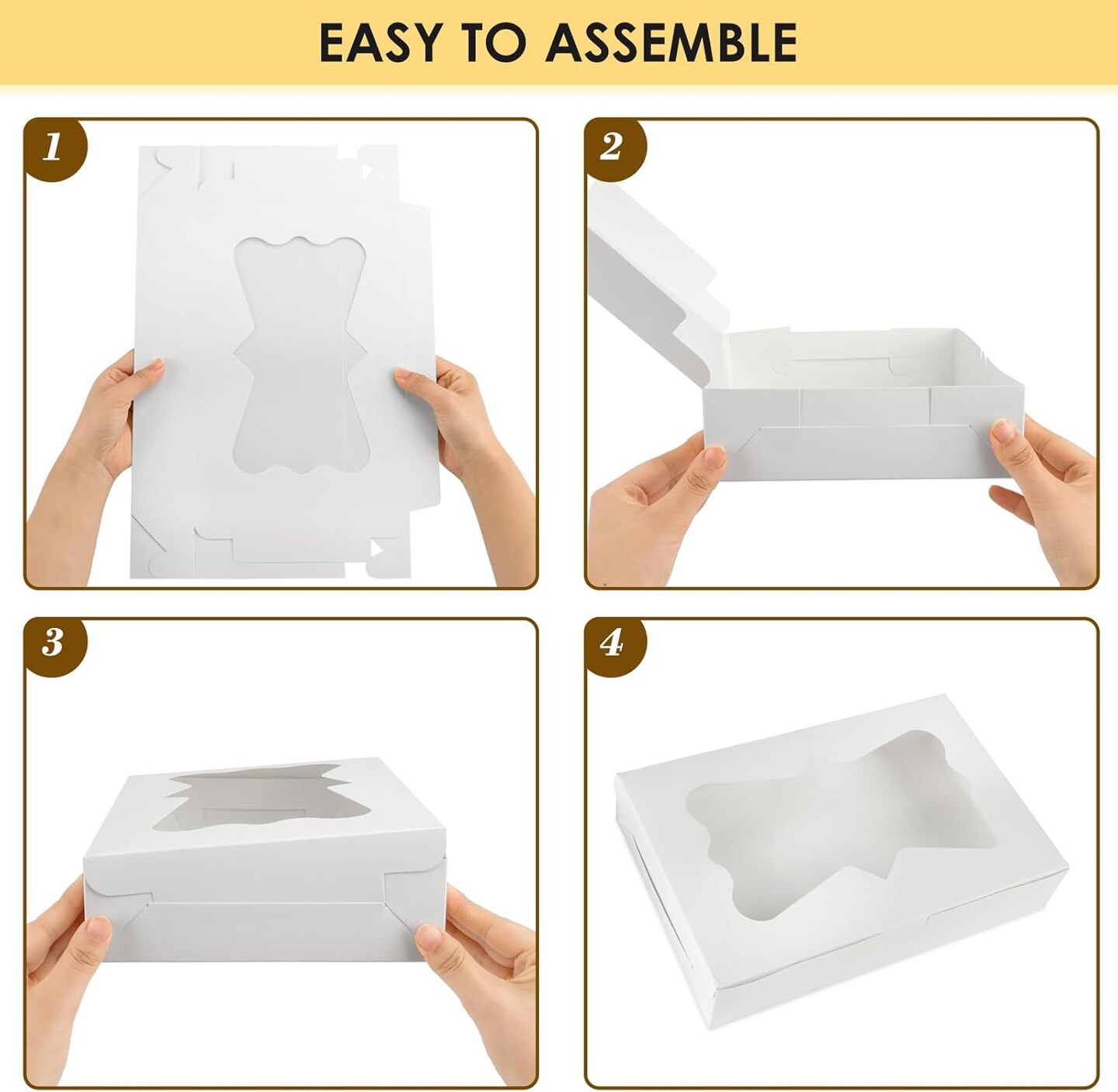 48pcs Bakery Boxes,12x8x2.5 Inches Cookie Boxes with 3 Style Window for Chocolate Covered Strawberries, Mother&#x27;s Day, Desserts, Cookies, with 4pcs Stickers
