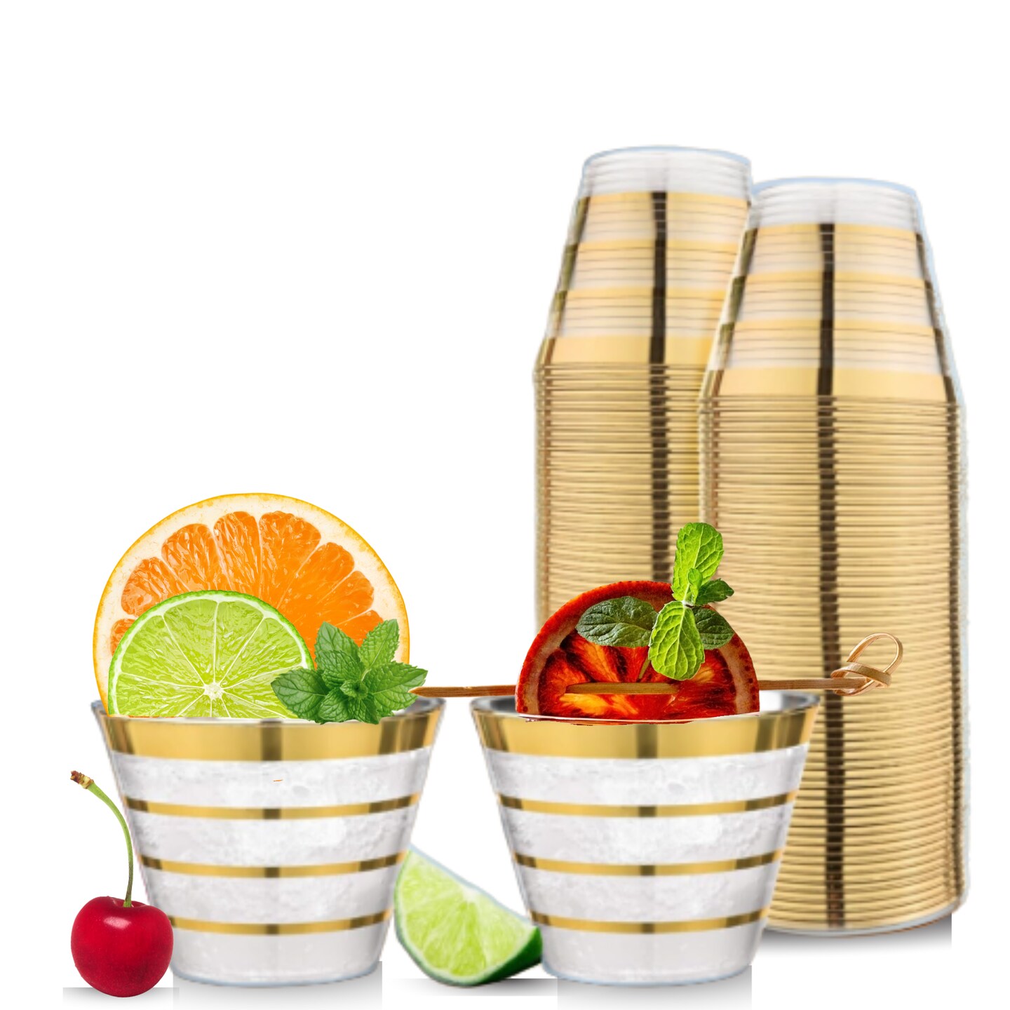 110 Pack 9 oz Disposable Clear Plastic Cups| Gold Rimmed Disposable Cups