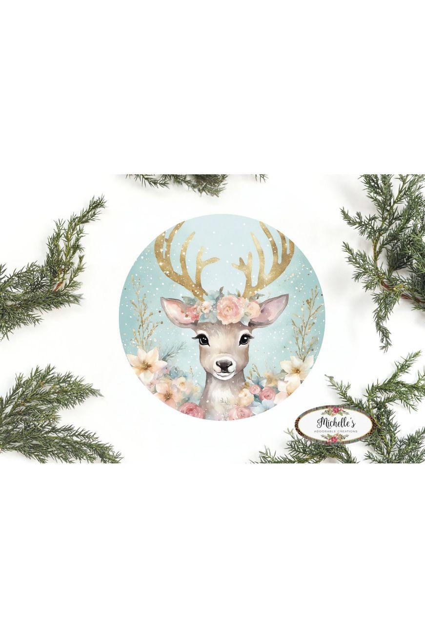 Pastel Watercolor Reindeer Christmas Sign - Wreath Enhancement
