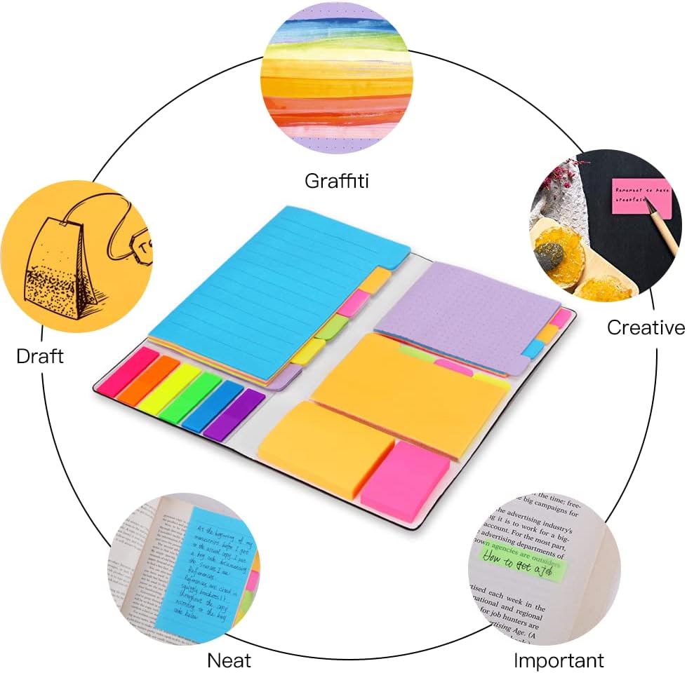 Sticky Notes Set, Hommie Colored Divider Self-Stick Notes Pads Bundle, Prioritize with Color Coding