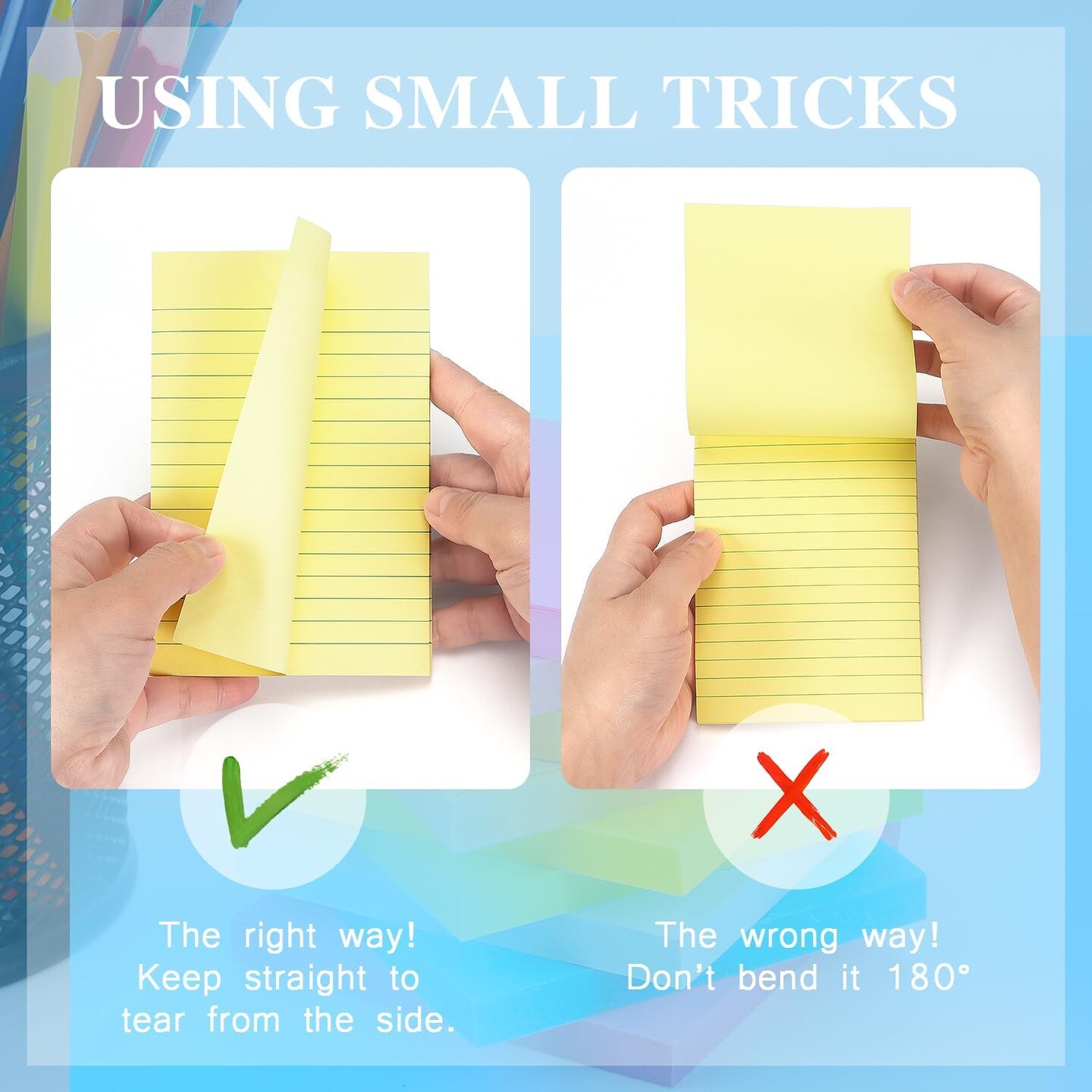 6 Pads Lined Sticky Notes with Lines Self-Stick Notes Bright Color Sticky Notes, 45 Sheets/Pad (Yellow)