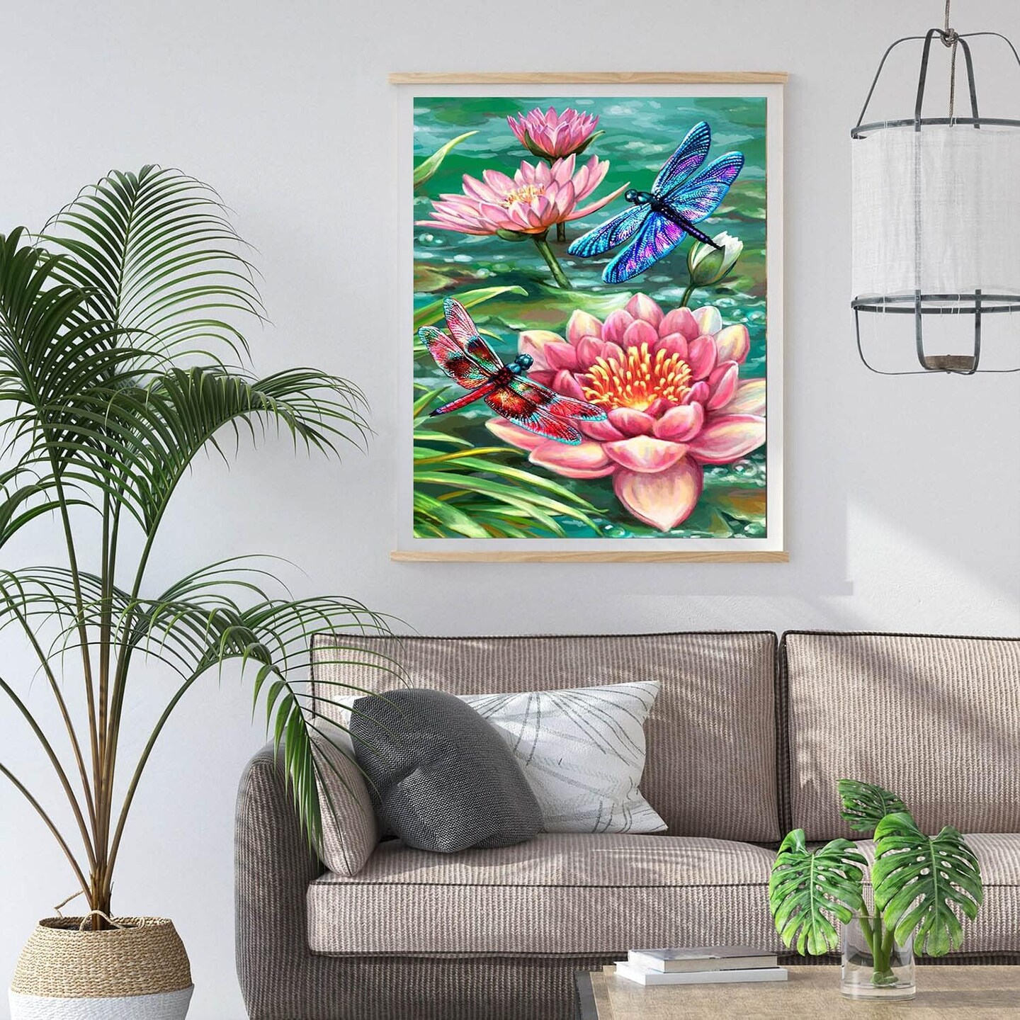 Lotus Diamond Art Painting Kits for Adults - Full Drill Diamond Dots Paintings for Beginners, Dragonfly Round 5D Paint with Diamonds Pictures Gem Art Painting Kits DIY Adult Crafts 12x16inch