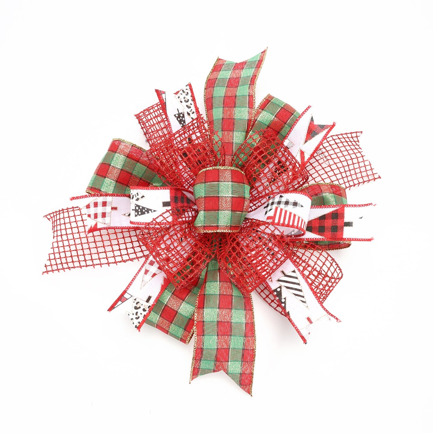 LaRibbons 1 1/2&#x22; Wired Ribbon | &#x22;Geometric Trees&#x22; White/Black/Red | 10 Yard Roll