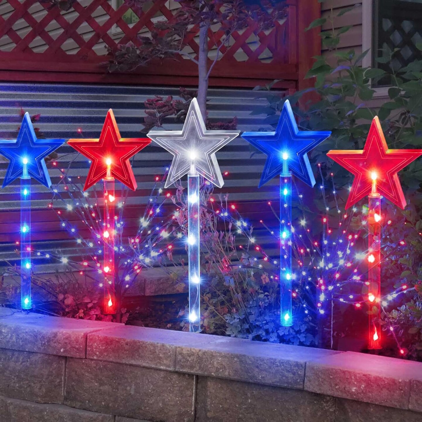 Upgraded Set of 9 Solar Pathway Lights for 4th of July Decorations, Outdoor Waterproof Red White and Blue Star Lights for Outside Porch Yard Grave Cemetery Independence Day Memorial Day Decor