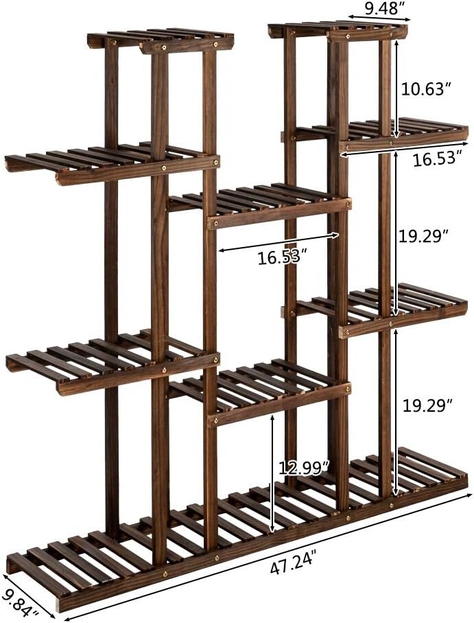 6-Tier Carbonized Wood Plant Stand with 11 Seats