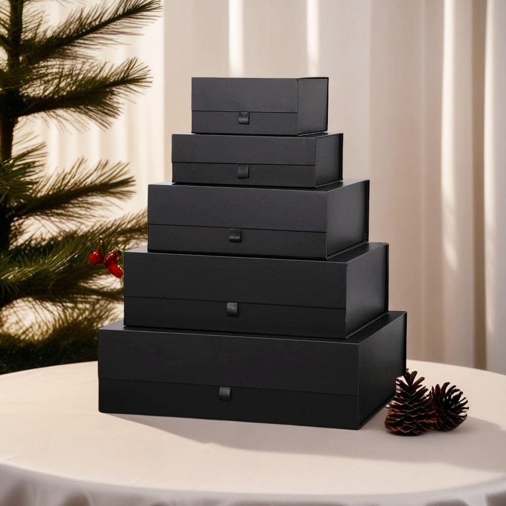 Black Gift Box Large 13.5x11.8x4.7 Inches, Black Gift Boxes for Presents with Magnetic Closure Lid, Luxury Gift Box Rectangle Collapsible Boxes for Gift Packaging