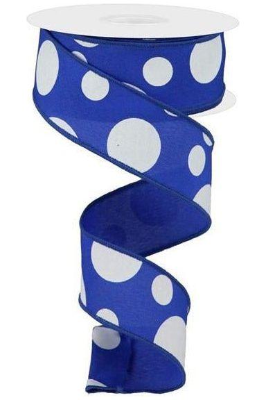 1.5&#x22; Giant Three Size Polka Dot Ribbon: Royal Blue &#x26; White (10 Yards)
