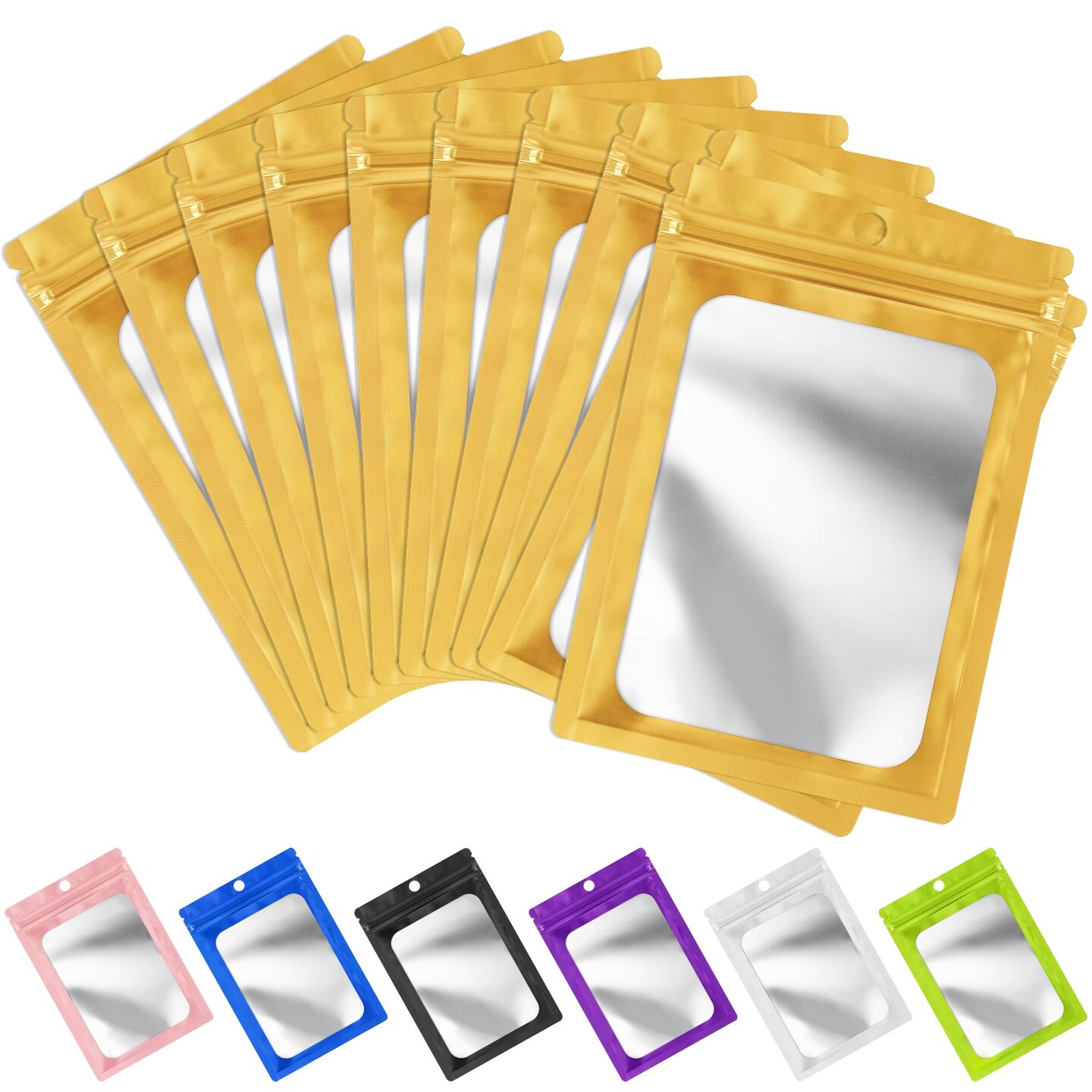 100 Pack Mylar Resealable Bags Foil Packaging Bags with Clear Window,Zipper Pouch Smell Proof Bag for Food Storage,Cookies,Sample,Small Business(Gold,3x4.7inch)