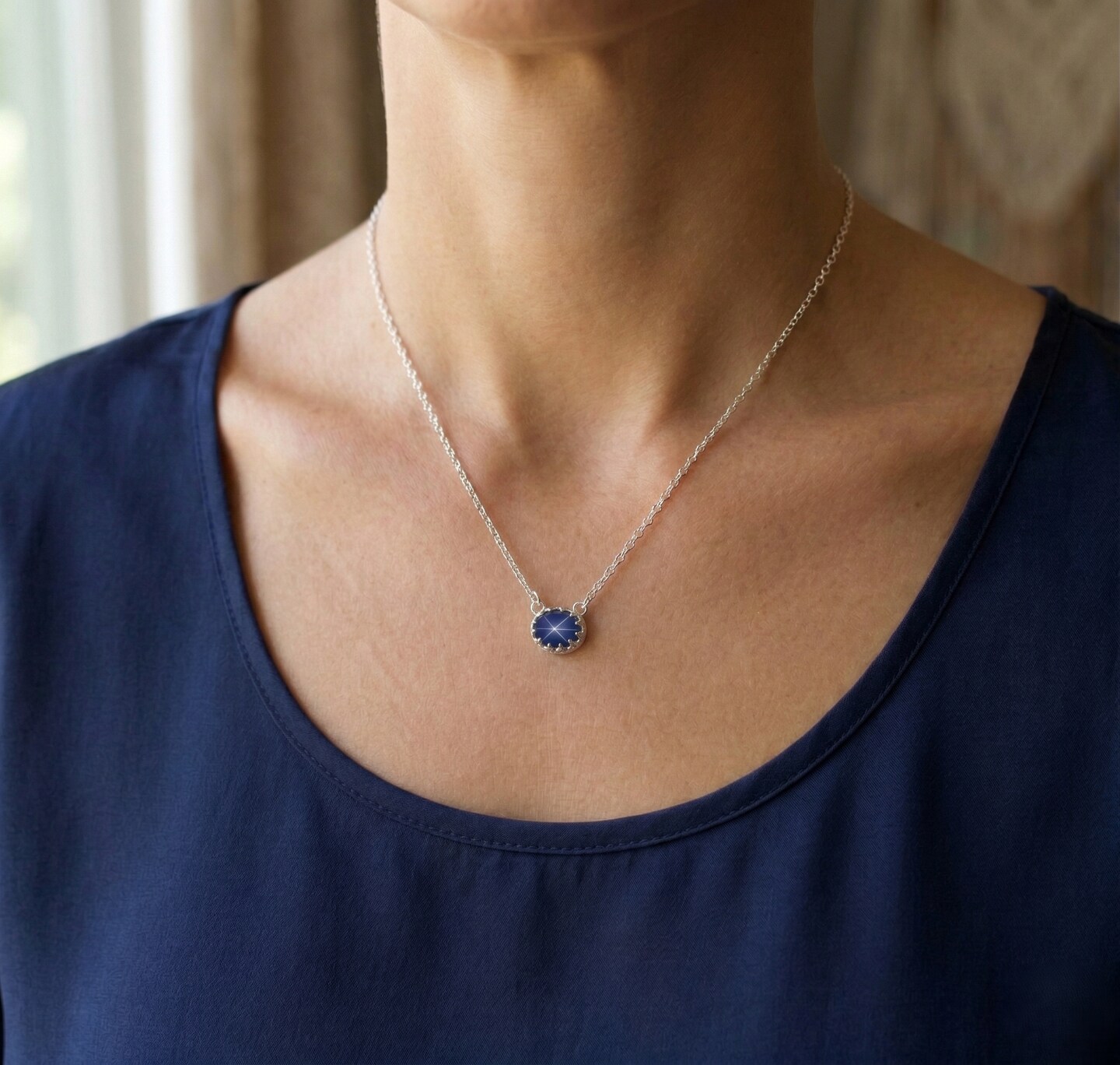 Medium Oval Created Blue Star Sapphire 18