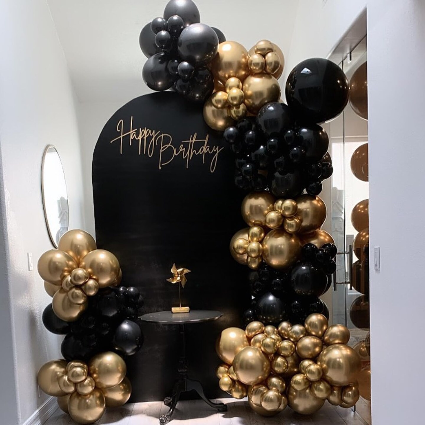 Black and Gold Balloons Arch Garland Kit, 122pcs Gold and Black Confetti Balloons with 16ft Tape Strip & Dot Glue for Graduation Birthday New Year Party Decorations