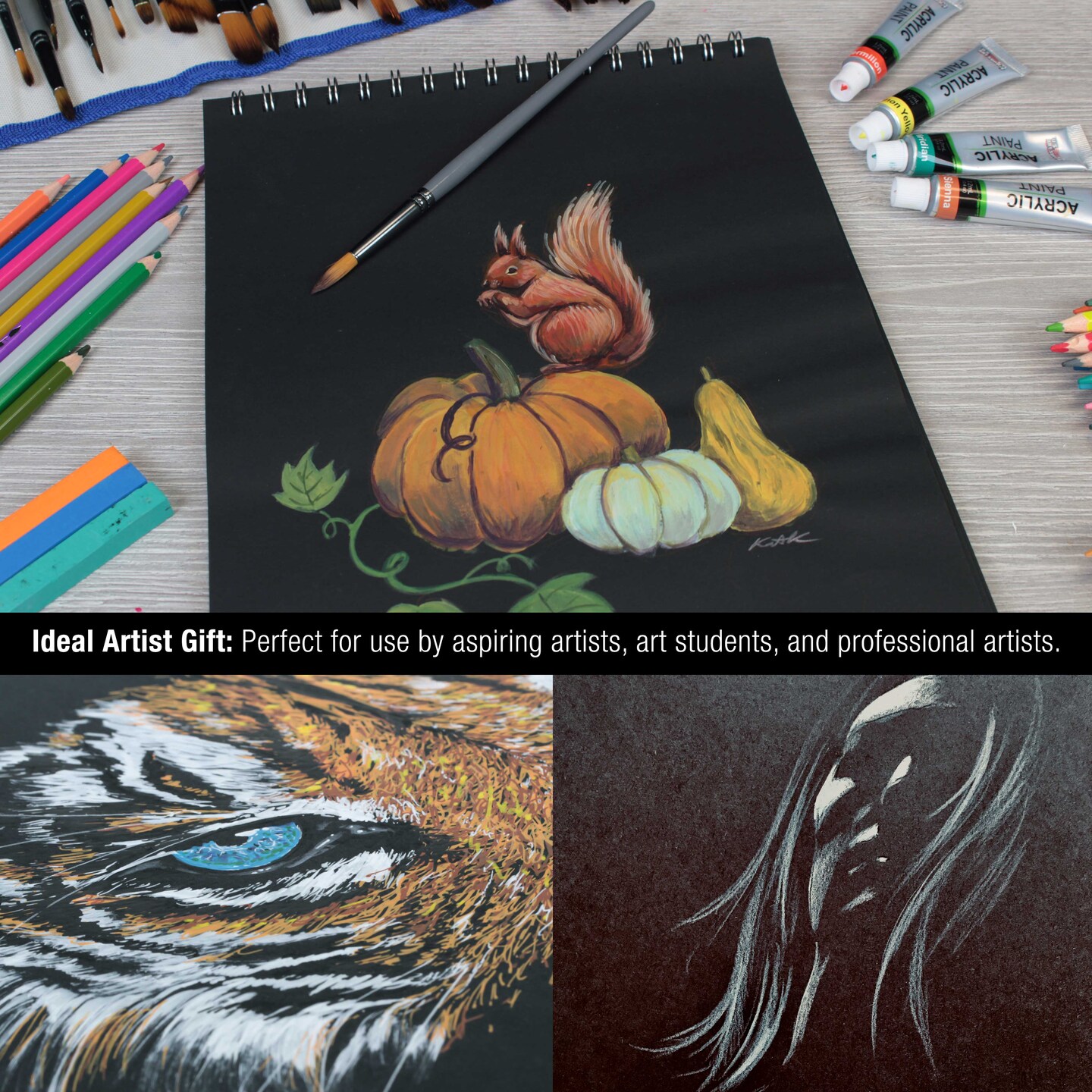 11x14" Premium Heavy-Weight Black Paper Sketchbook, 64lb (140gsm), 2 Pack, 30 Sheets, Spiral Bound, Black Paper Notebook for Colored Pencil, Markers, Oil Pastels, Chalk, Charcoal
