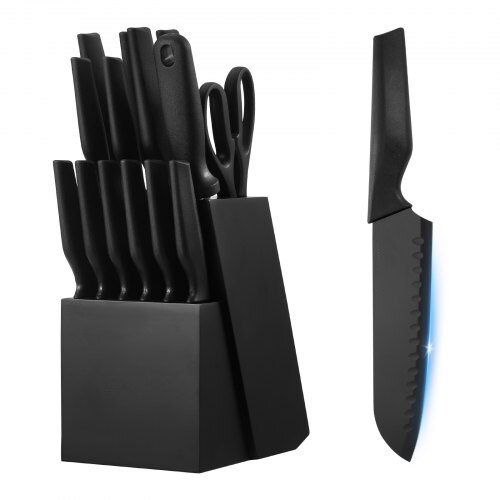 15-Piece High Carbon Stainless Steel Knife Set with Block and Sharpening Rod