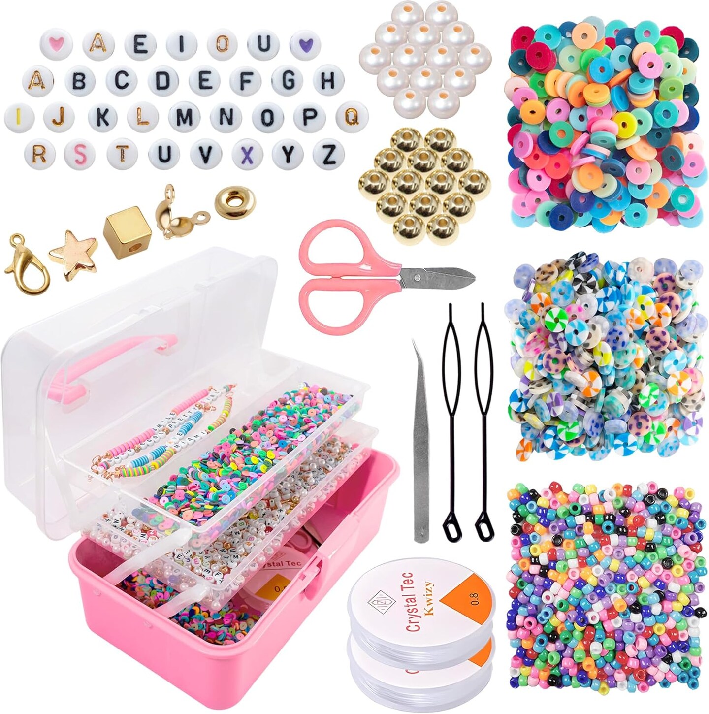 15000 Pieces,134 Colors Polymer Beads, Ages 6+, Bracelet Making Kit, Beads for Bracelets, Beads for Jewelry Making, Jewelry Making Kit, Gift for Girls, Clay Beads kit, Clay Beads, Letter Bead