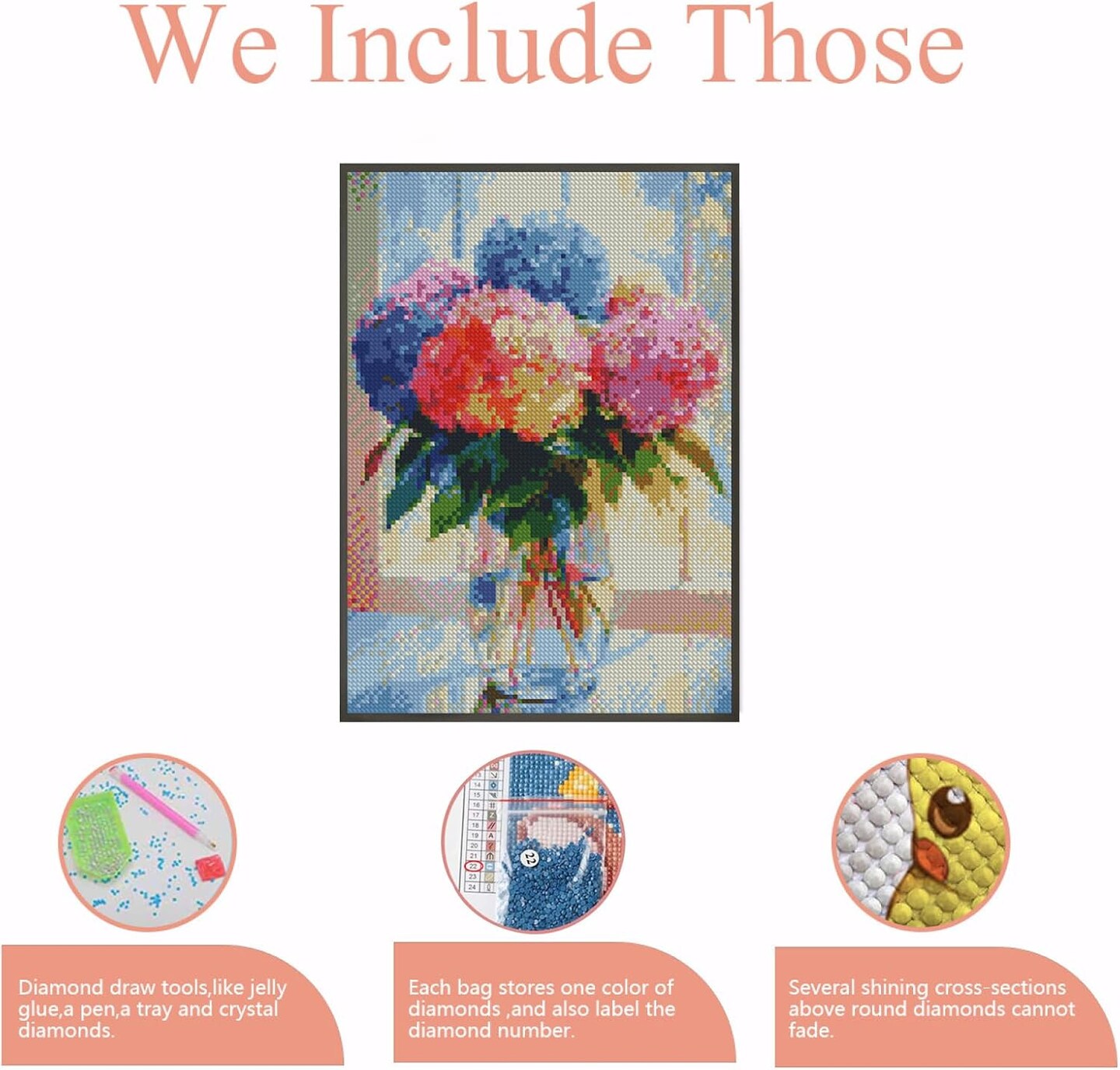 Hydrangea in Glass 5D Diamond Painting Kit for Adults - DIY Full Drill Diamond Art for Beginners - Crystal Craft Kit for Home Wall Decor (11.8x15.7 inch)