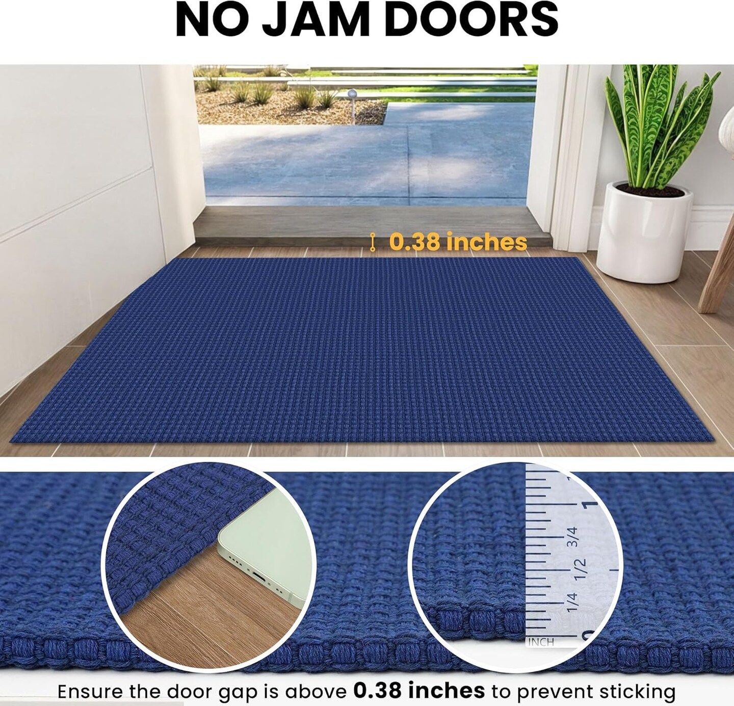 Washable Runner Rug 2&#x27;x5&#x27; Non Slip Runners for Hallways Entryway Runner Indoor, Kitchen Throw Rug Woven Cotton Floor Carpet for Hall Entrance Bedroom, Royal Blue/Navy