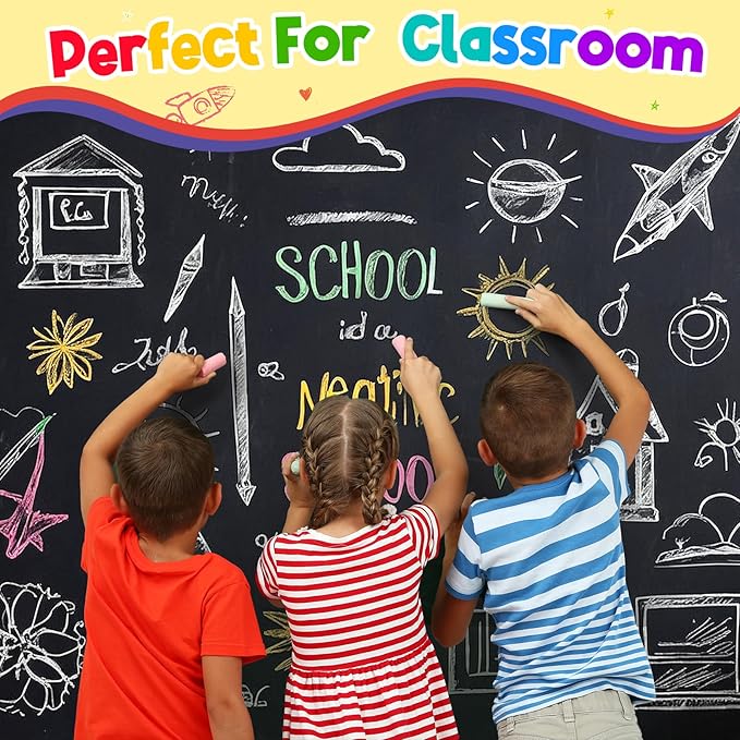 150 PCS Washable Sidewalk Chalks Set for Kids, 30 Packs in 5 Colors, Non-Toxic Jumbo Sidewalk Chalk Bulk for Outdoor Art Play, Painting on Chalkboard, Blackboard and Playground