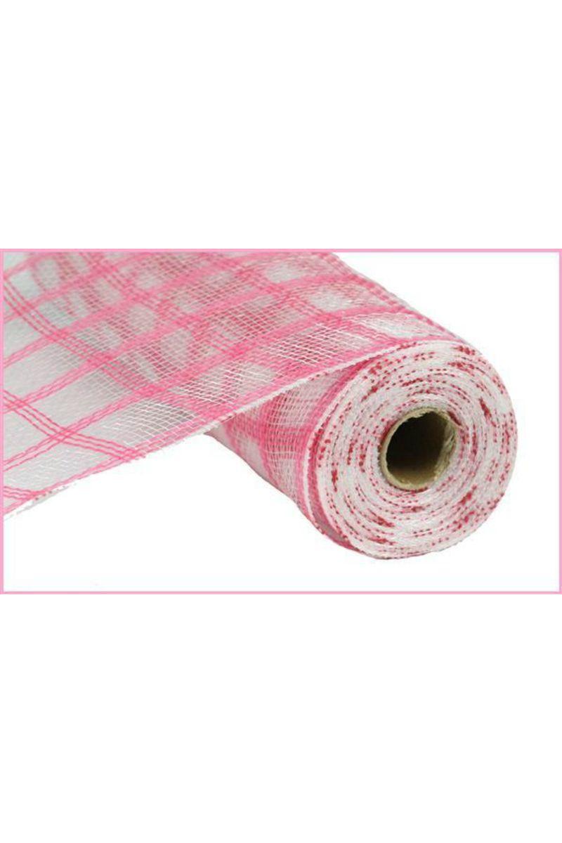 10&#x22; Poly Jute Deco Mesh Ribbon: Dark Pink &#x26; Clear Check