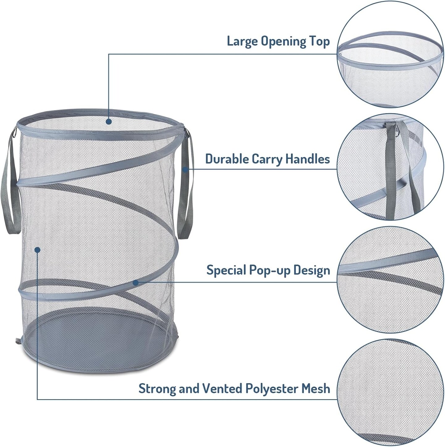 Mesh Popup Laundry Hamper 115L Collapsible Laundry Basket Extra Large Capacity Foldable Clothing Storage Basket with Handles