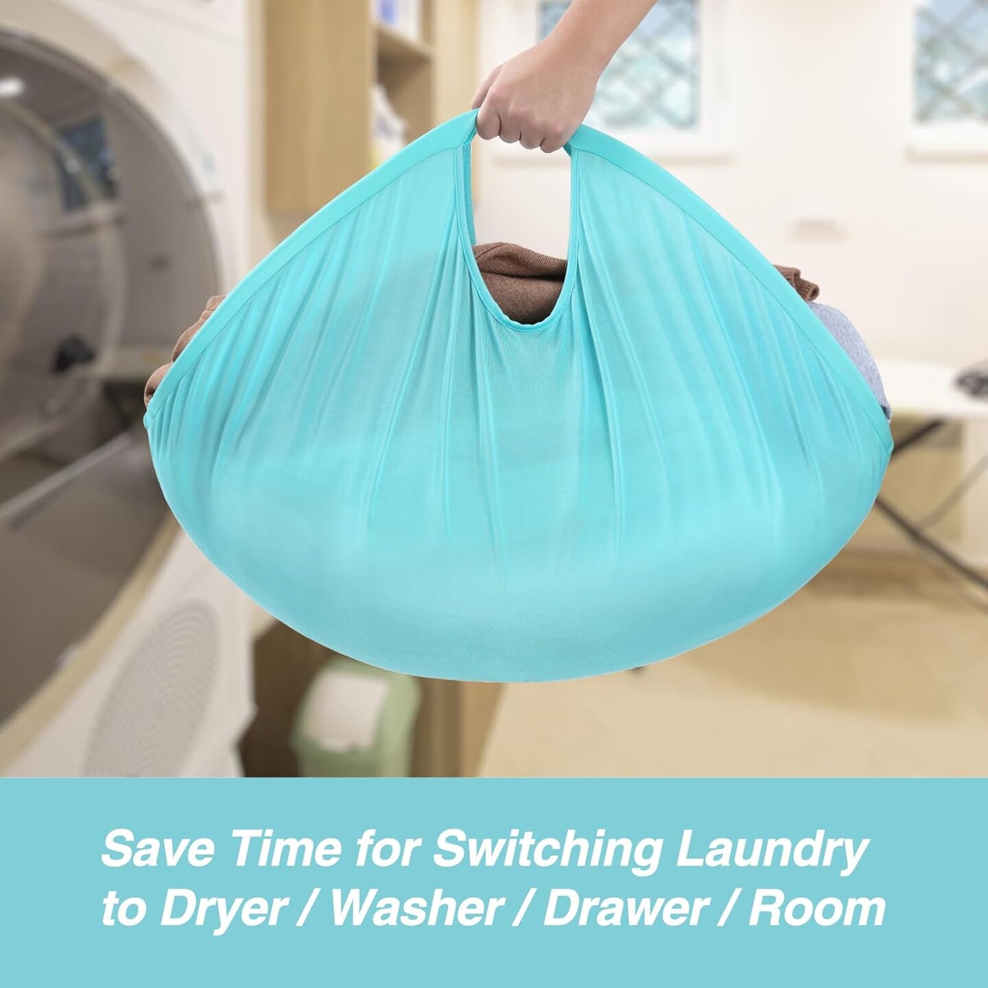 25" Rolling Slim Laundry Basket on Wheels, Foldable Laundry Hamper with Handle, Collapsible Laundry Sorter and Organizer, Tall Storage Basket Bin (Light Blue)