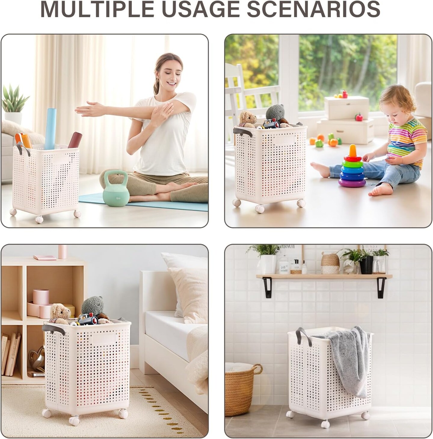 Collapsible laundry Hamper, Laundry hamper with Wheels, Plastic Foldable Laundry Hamper, Dirty Clothes Hamper with Handles for Laundry Room, Bedroom & Bathroom
