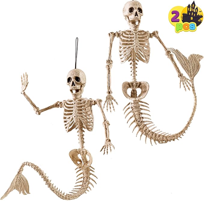 2 PCS 20 Inches Halloween Mermaid Skeleton Plastic Bone with Posable Joints for Indoor Outdoor Spooky Scene Party Favors Decoration