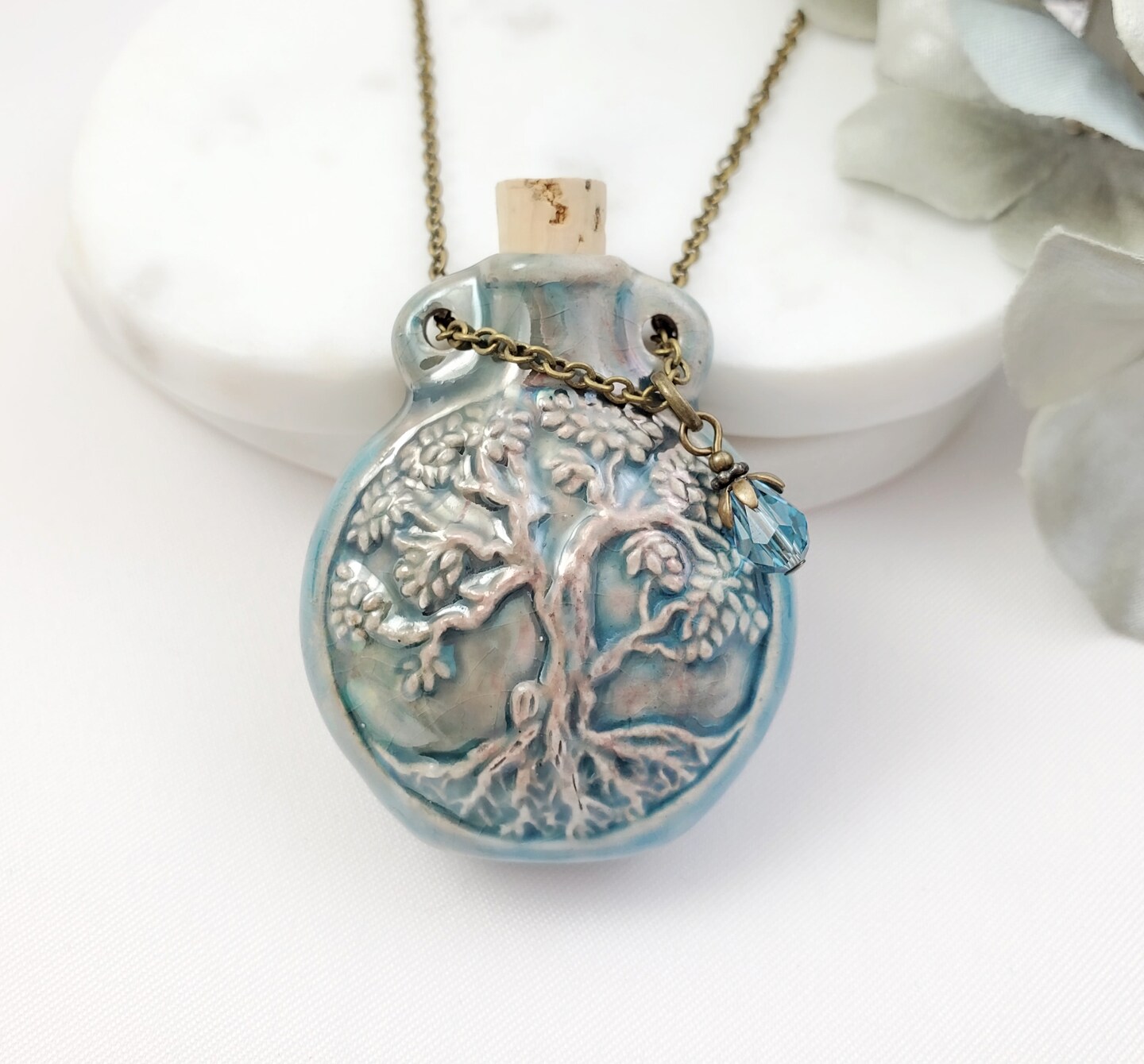 Custom CREMATION NECKLACE for ASHES, Ceramic Urn with Birthstone