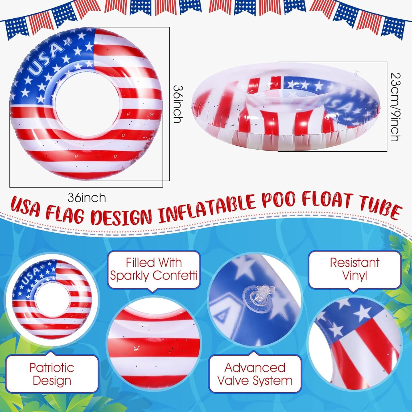 4 Pcs Inflatable Pool Float and Patriotic Beach Ball