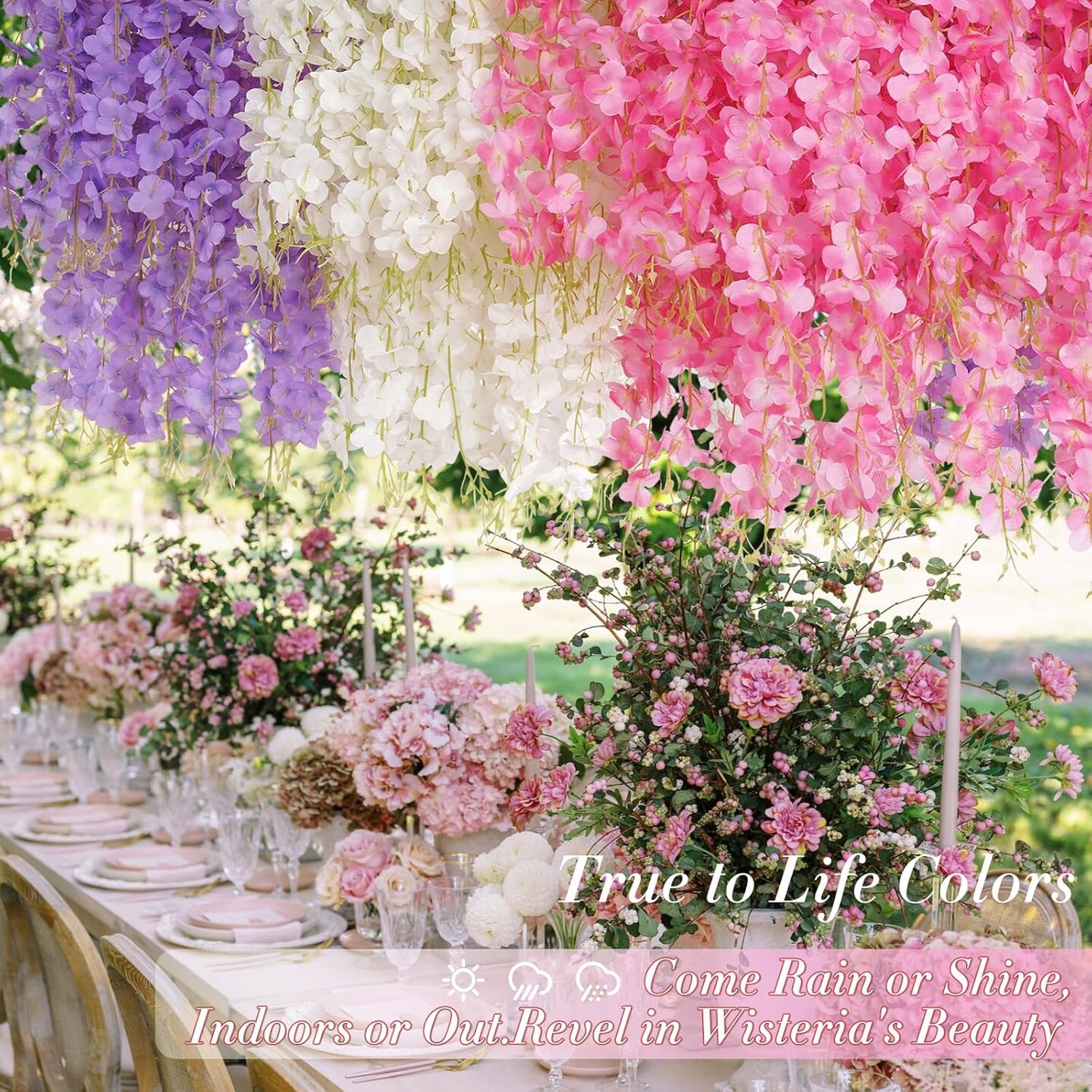 12 Pack Wisteria Hanging Flowers, 3.6 Feet White & Pink & Purple Wisteria Artificial Flowers