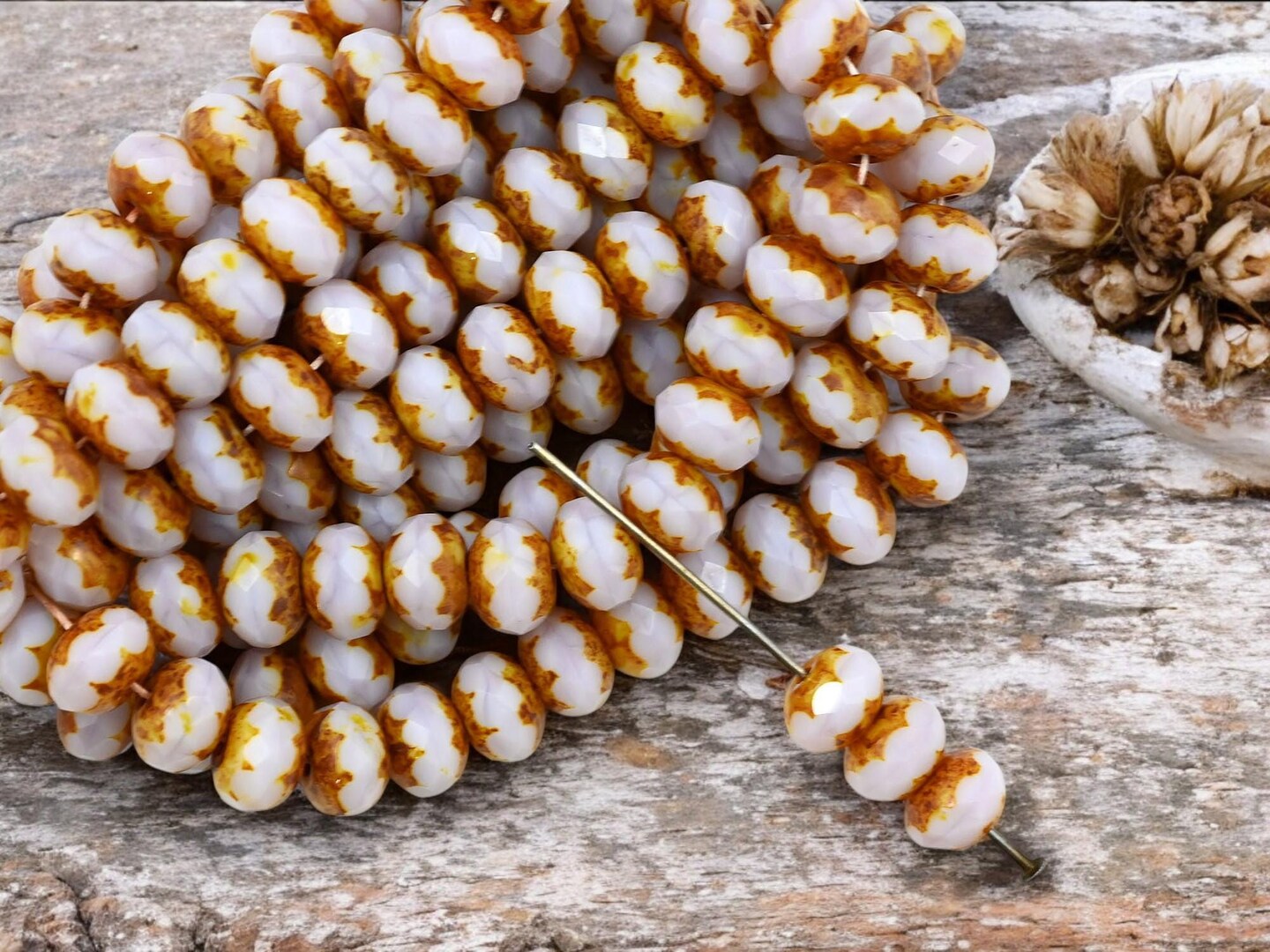 *25* 6x9mm Pale Pink Picasso Fire Polished Rondelle Beads