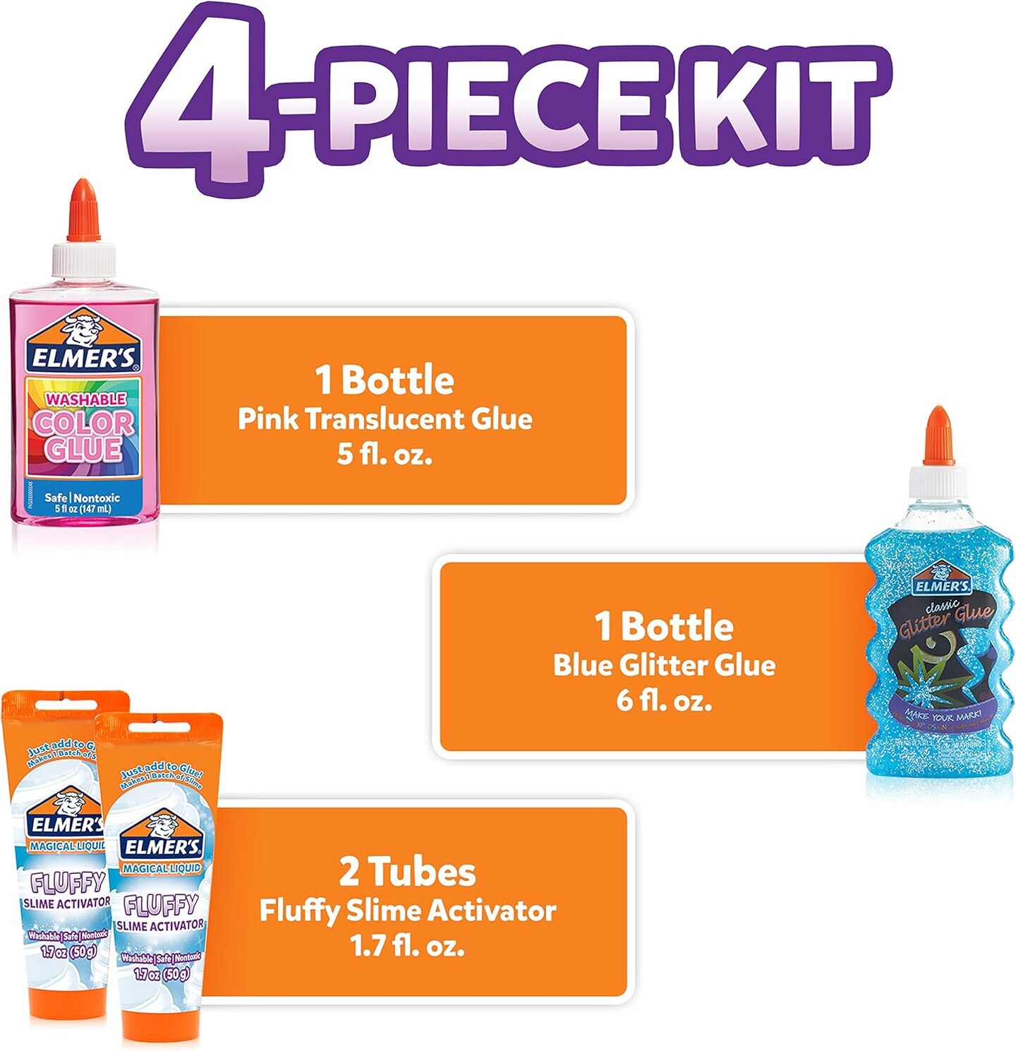 Fluffy Slime Kit, Includes Elmer’s Translucent Color Glue (4 Count)