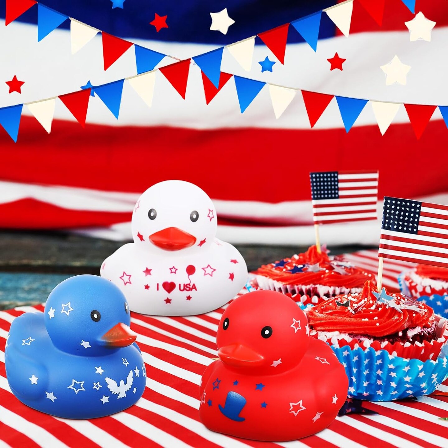 12 Pcs 3 Inch Patriotic Rubber Ducks