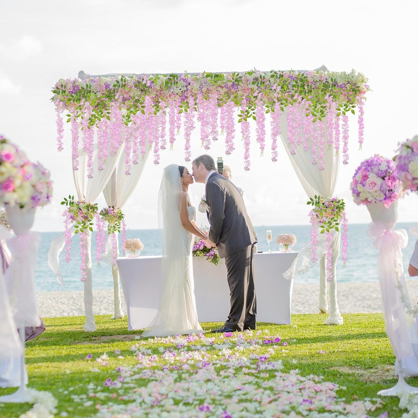 12-Pack Pink Wisteria Hanging Flowers – 3.44 Ft Artificial Silk Wisteria Garland Vines for Wedding, Room Backdrop, Outdoor Patio & Garden Decoration