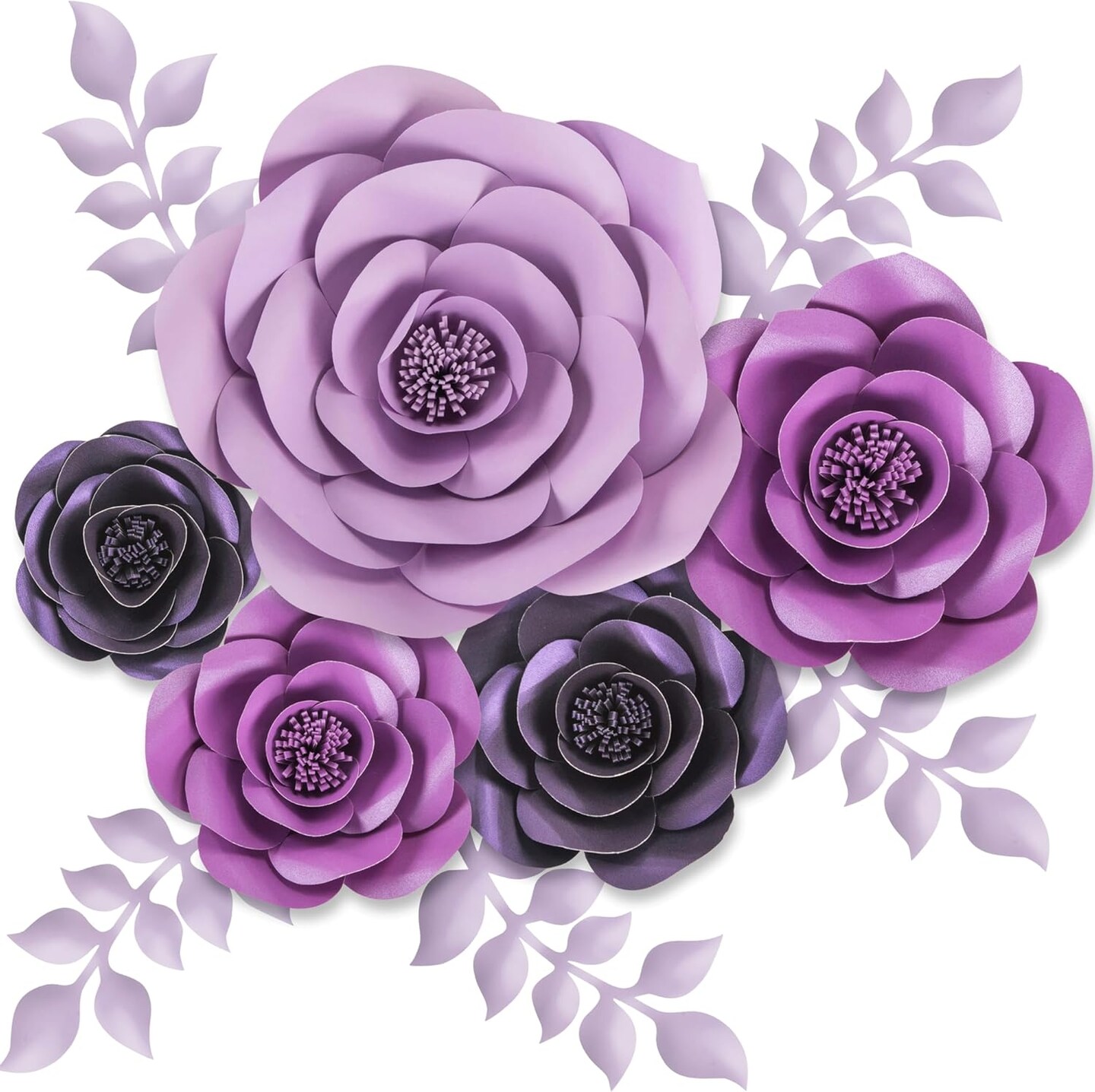 Large Paper Flowers Decorations for Wall, Wedding, Bridal Party,10pc Rose 3D Purple Wall Décor