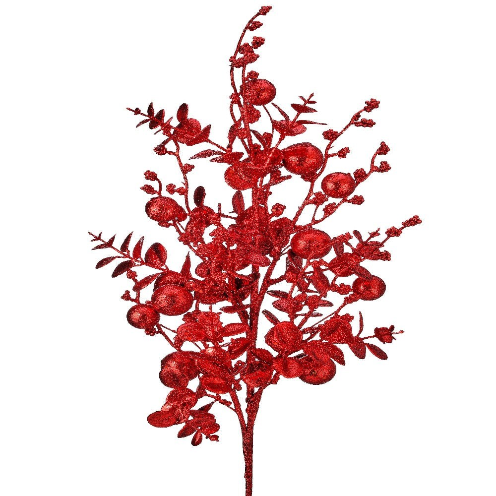 30&#x22; Red Glitter Eucalyptus and Ball Spray - Festive Christmas Decor
