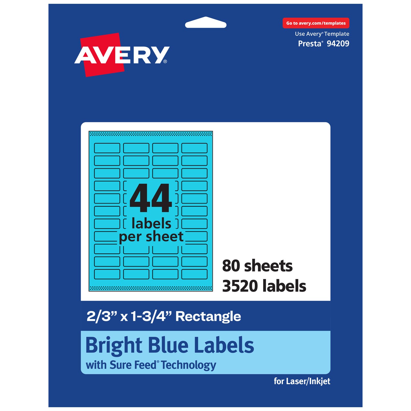Avery Bright Blue Paper Labels, 2/3&#x22; x 1-3/4&#x22; Rectangle