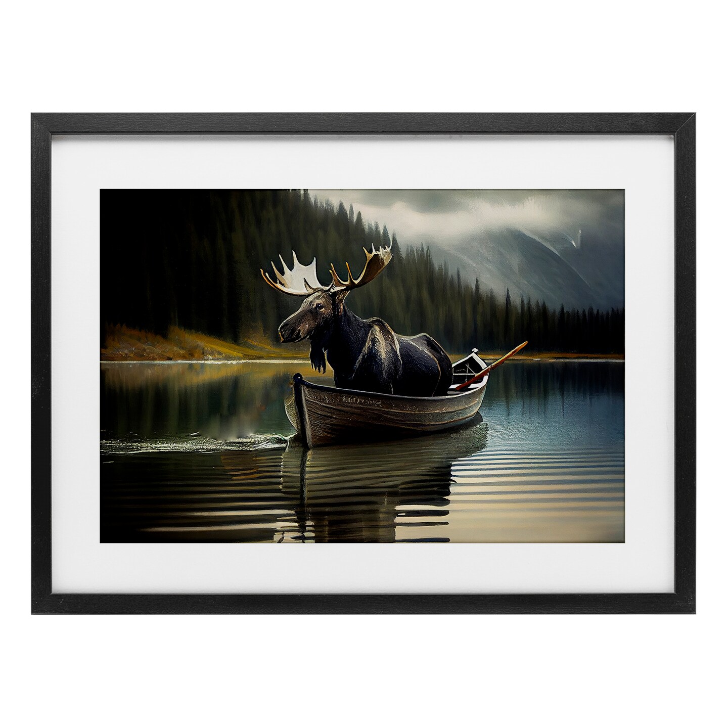 Stupell Industries Moose in Canoe Tranquility Framed Print Under Glass, design by Sasha
