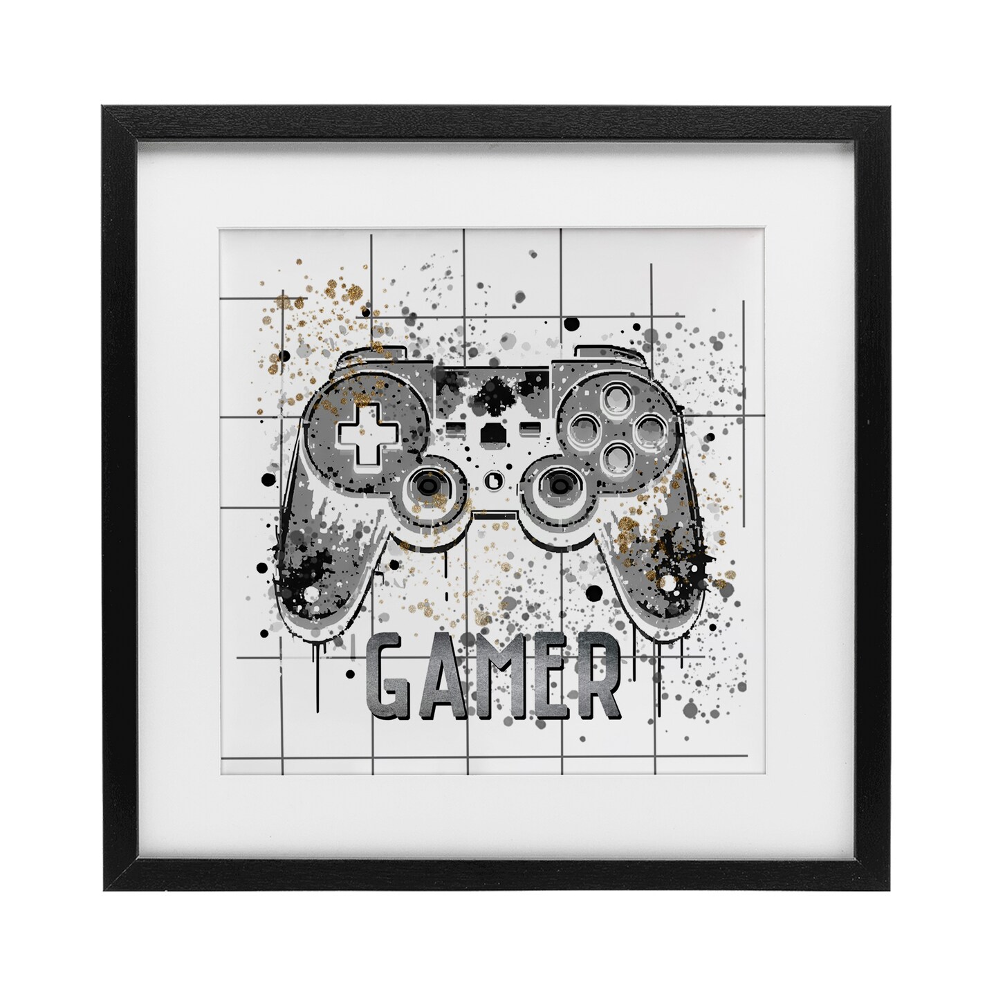 Stupell Industries Gamer with Pixel Splatter Framed Print Under Glass, design by Kim Allen