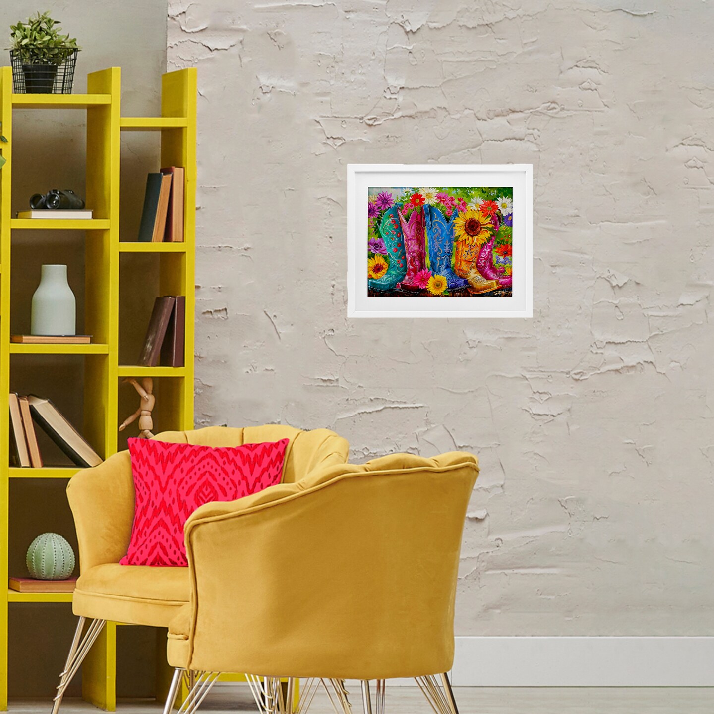 Stupell Industries Cowboy Boots and Sunflowers Framed Print Under Glass, design by Shawna Stewart