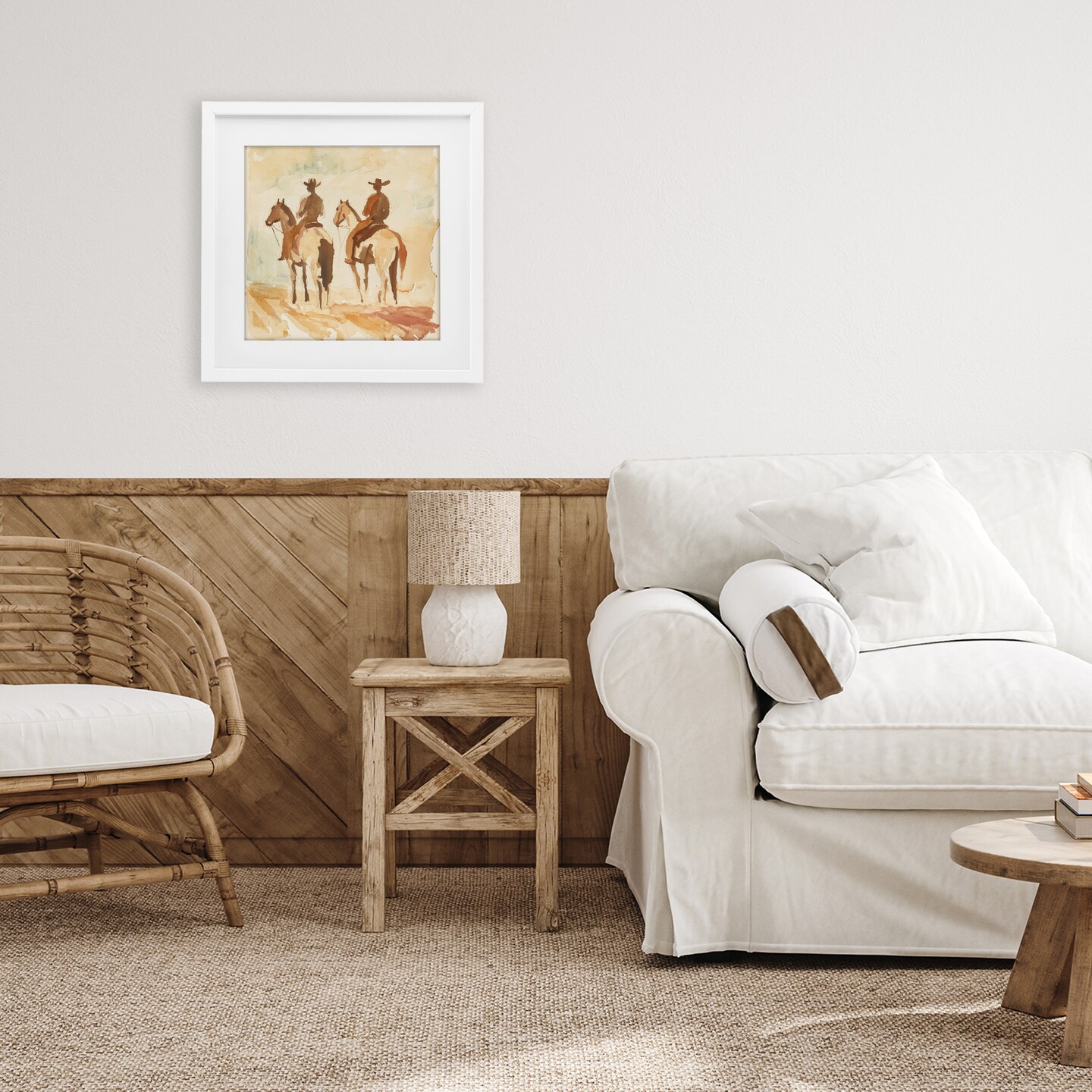 Stupell Industries Western Watercolor Cowboys Left Framed Print Under Glass, design by Petal Prints Design