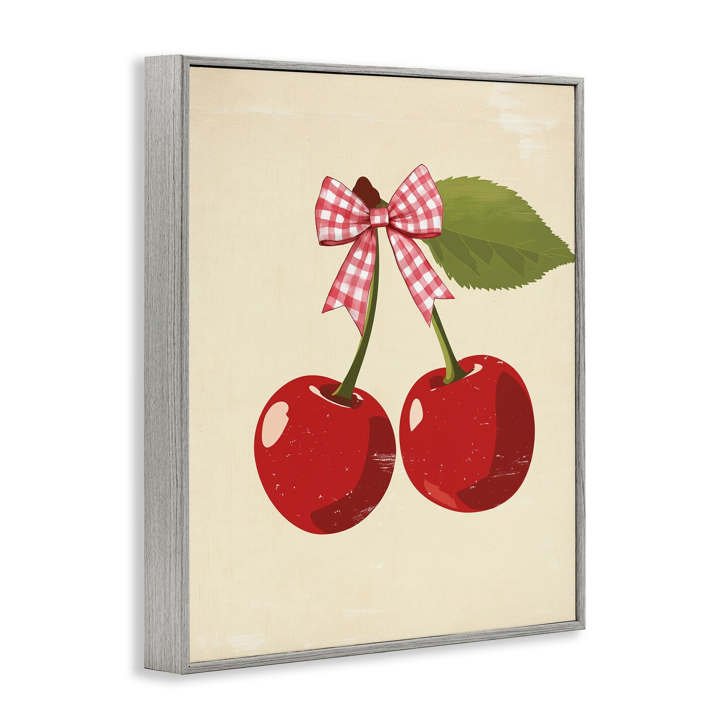 Stupell Industries Cherries with Pink Plaid Bow Framed Giclee, design by Christine Simpson Art