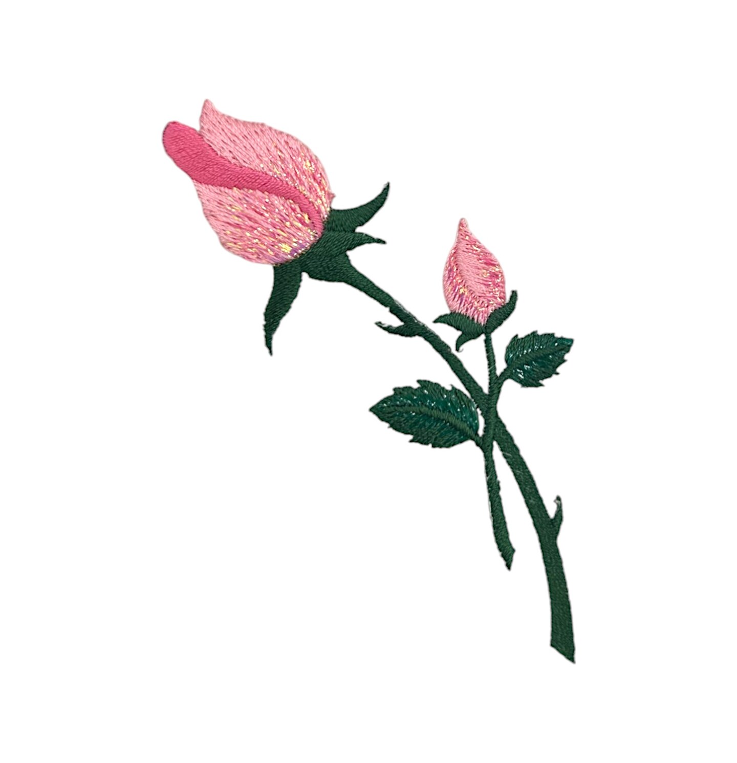 Pink Rose with closed Petals and Stem, Flowers, Embroidered, Iron on Patch