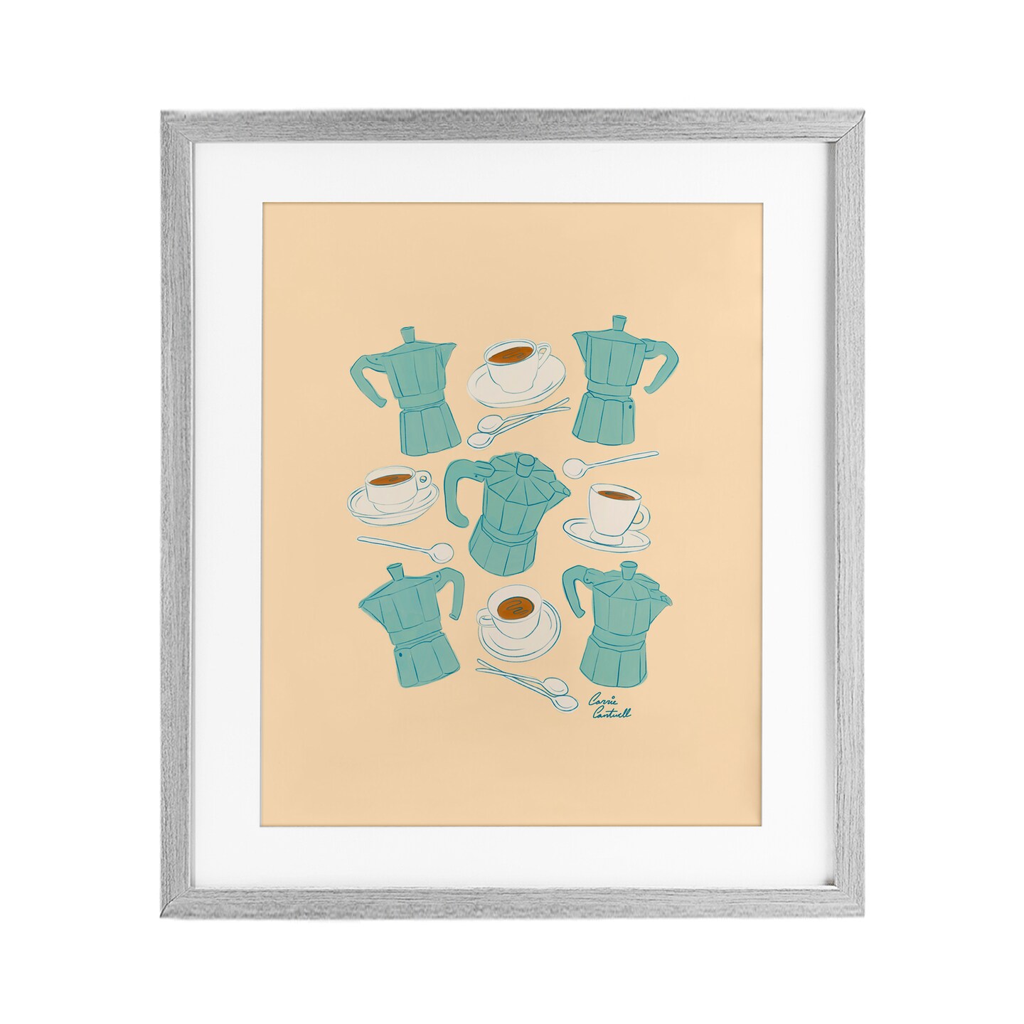Stupell Industries Espresso & Moka Pots Framed Print Under Glass, design by Carrie Cantwell