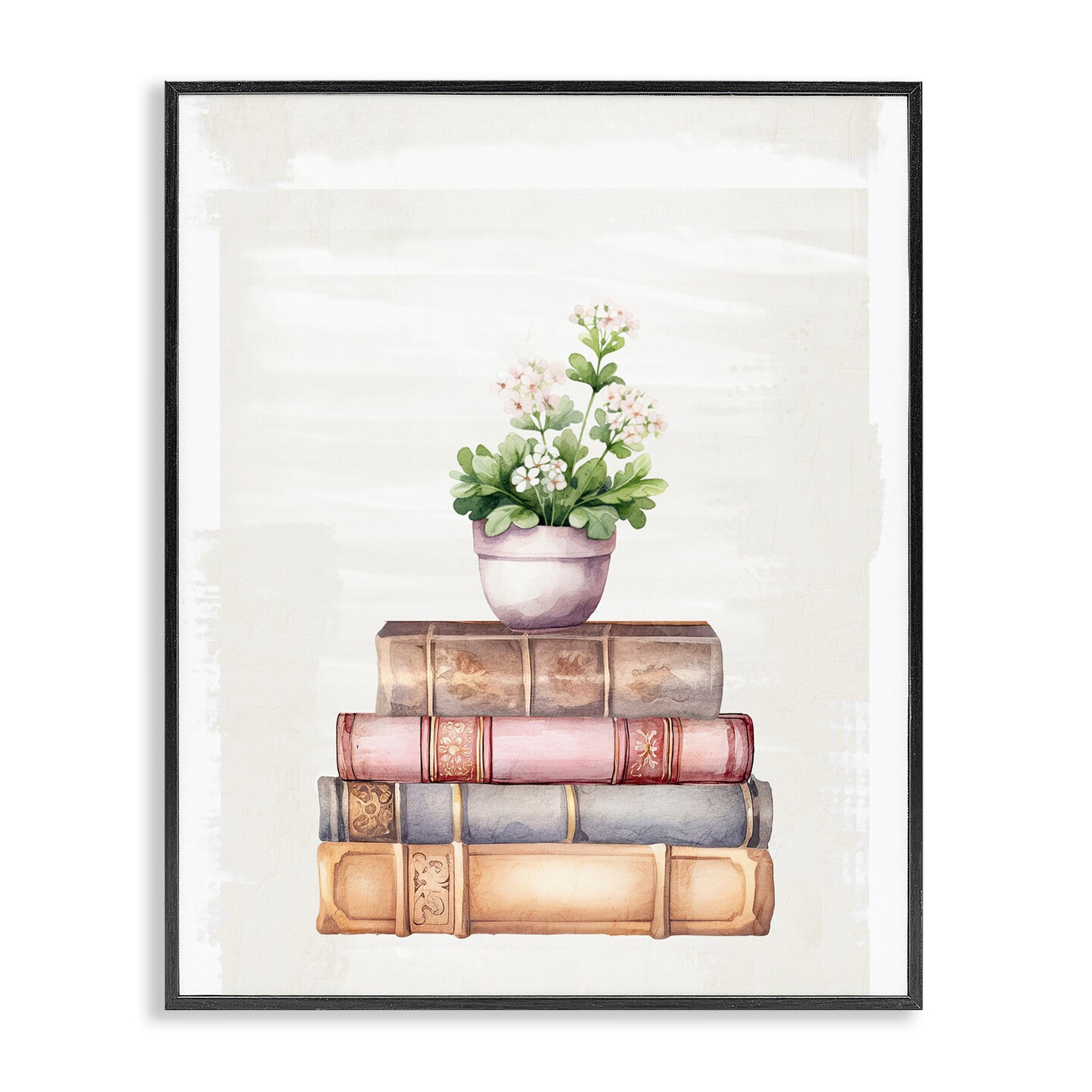 Stupell Industries Floral Pot & Vintage Books Framed Giclee, design by Kim Allen